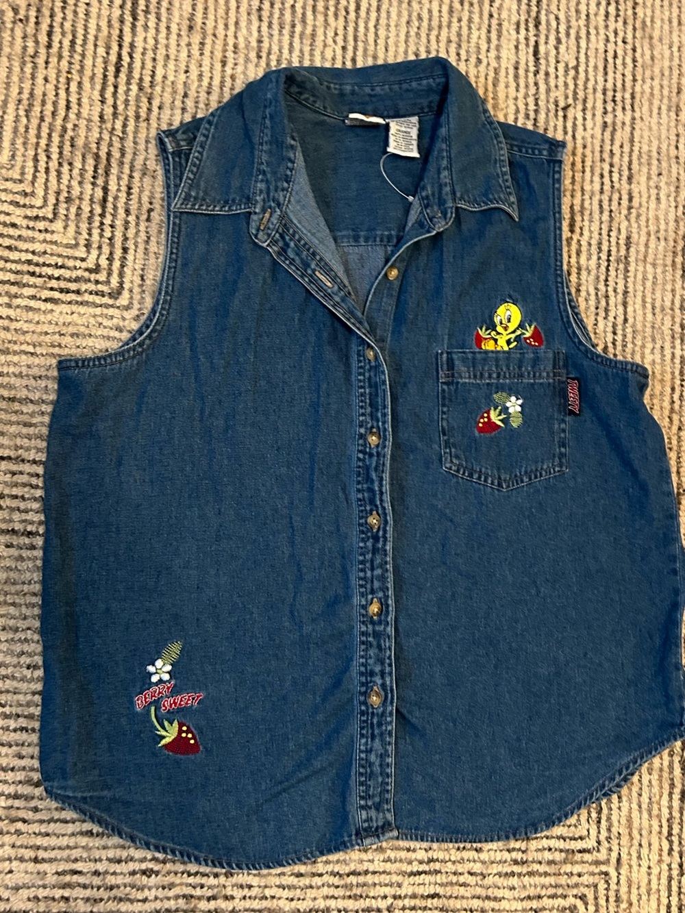 Warner Bros. Looney Tunes Denim Vest Vintage Y2K Tweedy Bird Size Large